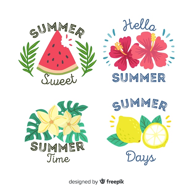 Free vector hand drawn summer badge collection