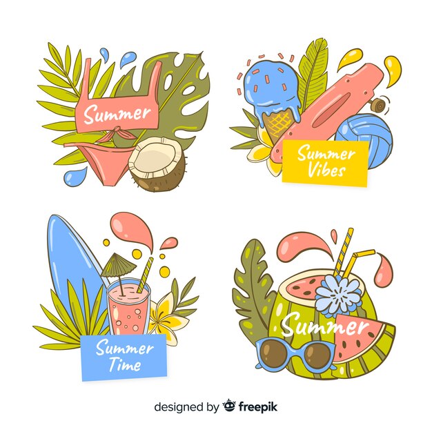 Hand drawn summer badge collection