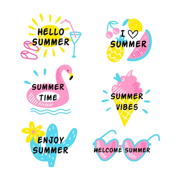 Free Vector hand drawn summer badges collection
