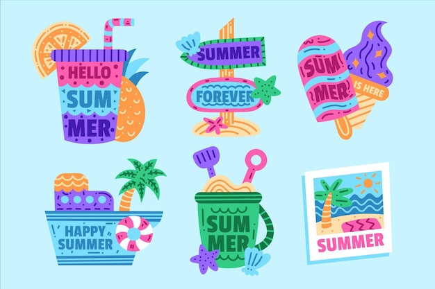 Бесплатное векторное изображение Коллекция рисованной летних значков