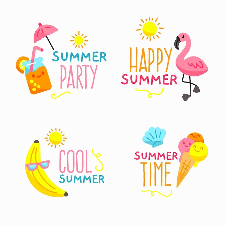 無料Vector 手描き夏バッジコレクション