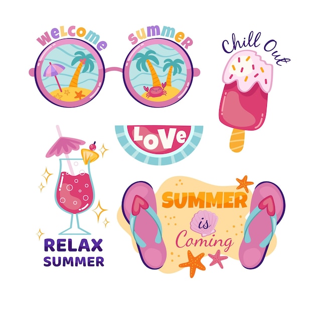 Free vector hand drawn summer badges