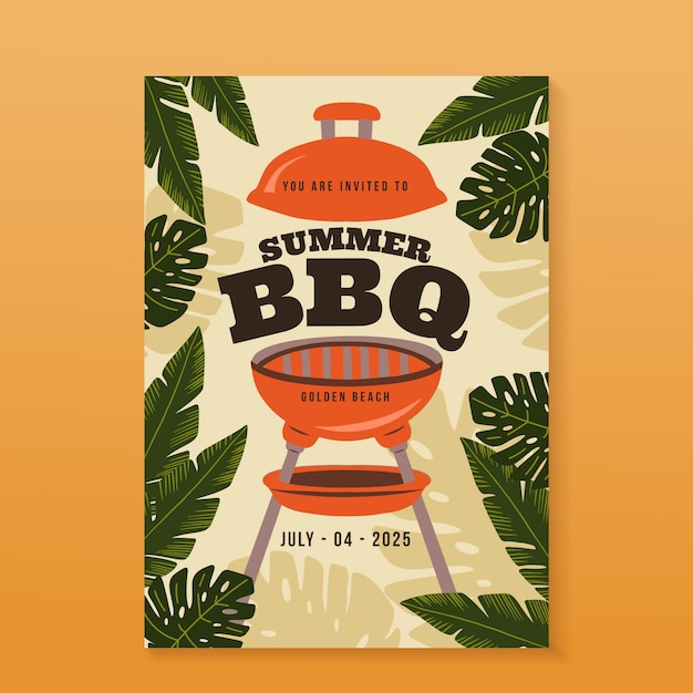 Free vector hand drawn summer barbecue invitation template