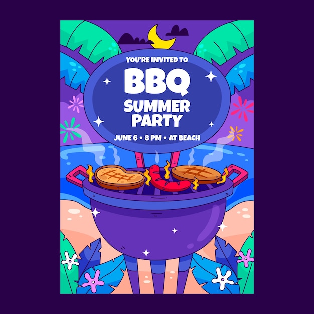 Modello di invito barbecue estivo disegnato a mano