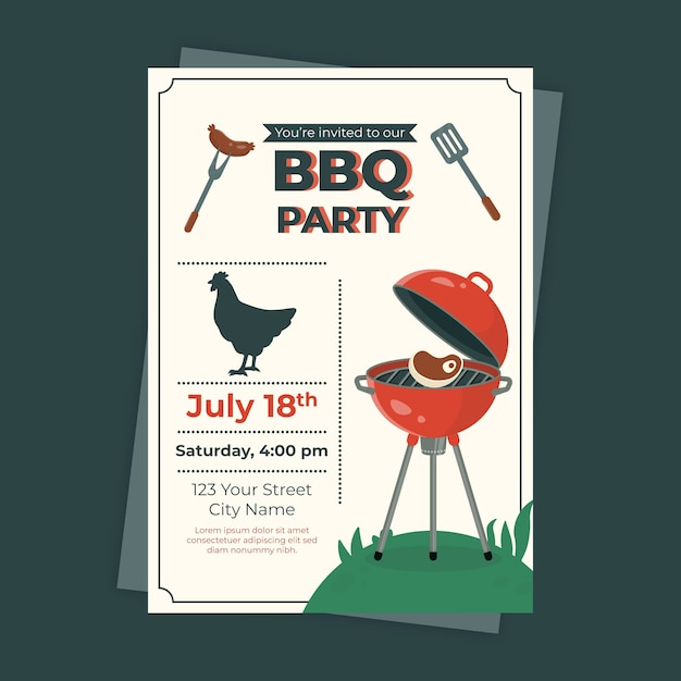 Free vector hand drawn summer barbecue invitation