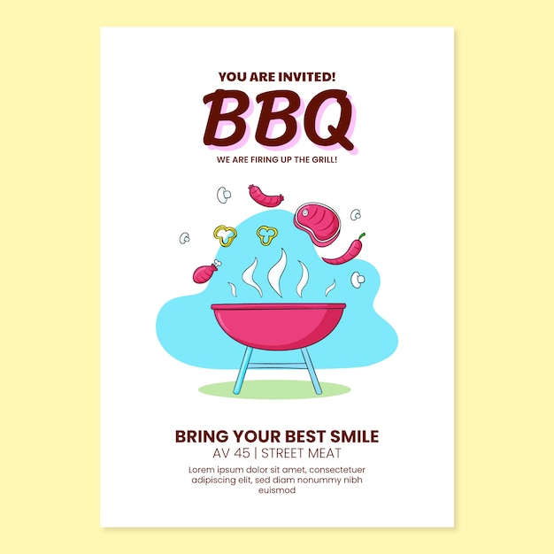 Vettore gratuito invito barbecue estivo disegnato a mano