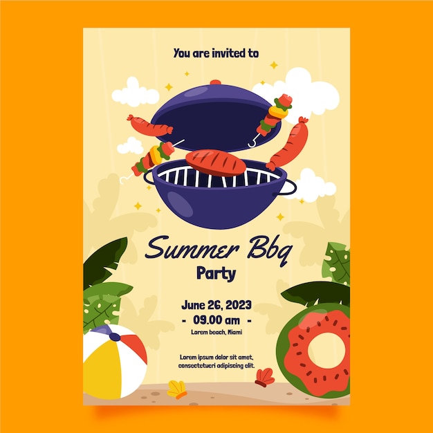 Free vector hand drawn summer bbq party invitation