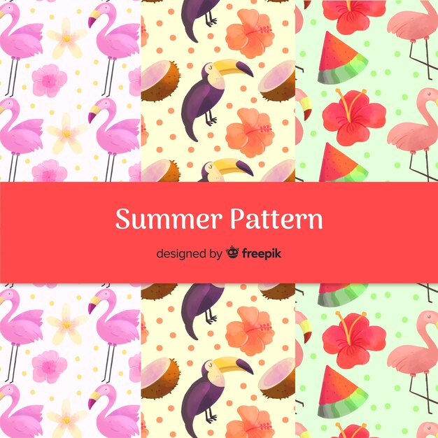 Hand drawn summer birds pattern collection