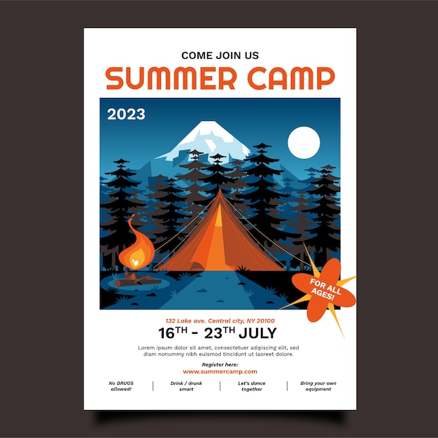 Hand drawn summer camp flyer template