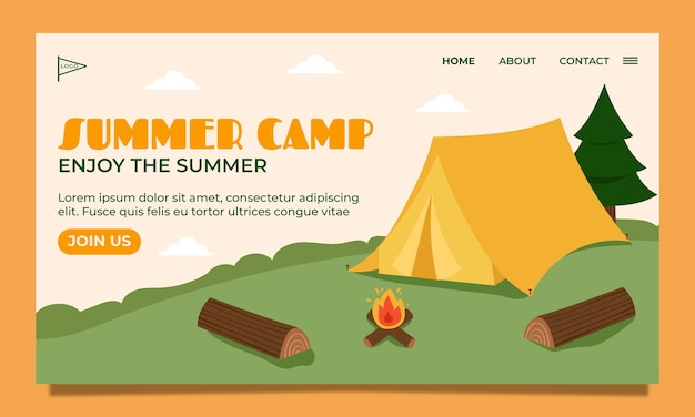 Free vector hand drawn summer camp landing page