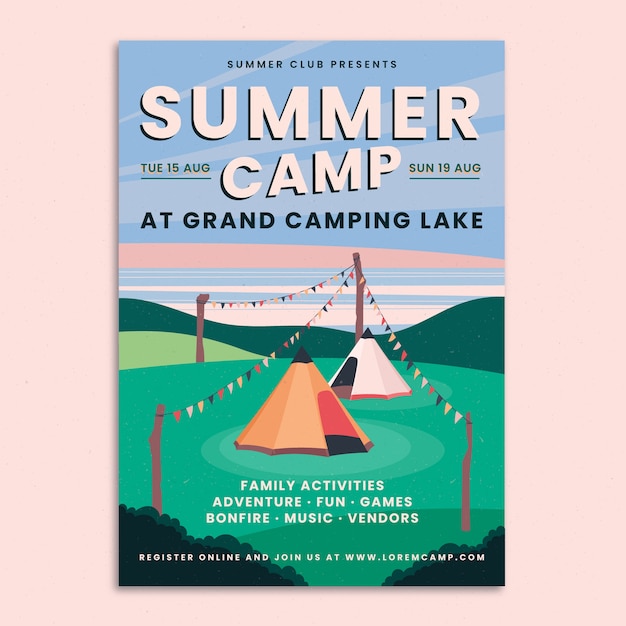 Hand drawn summer camp poster template