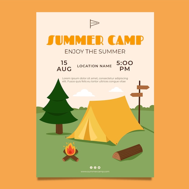 손으로 그린 여름 캠프 포스터 템플릿