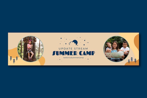 Бесплатное векторное изображение Ручной обращается баннер летнего лагеря