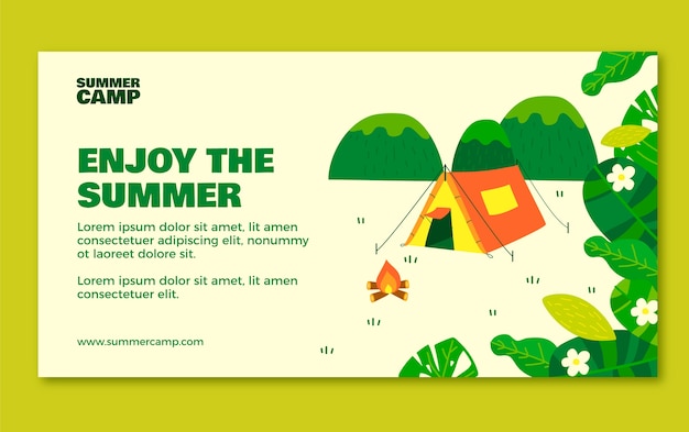 Hand drawn summer camp with tents facebook template