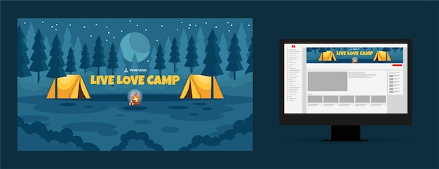 Hand drawn summer camp youtube channel art template