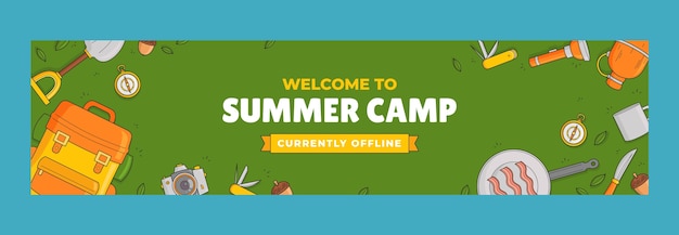 Hand drawn summer camping twitch banner template