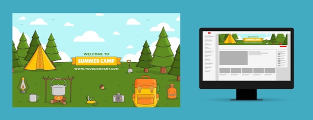 Free vector hand drawn summer camping youtube channel art