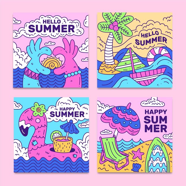 Hand drawn summer card collectiom template