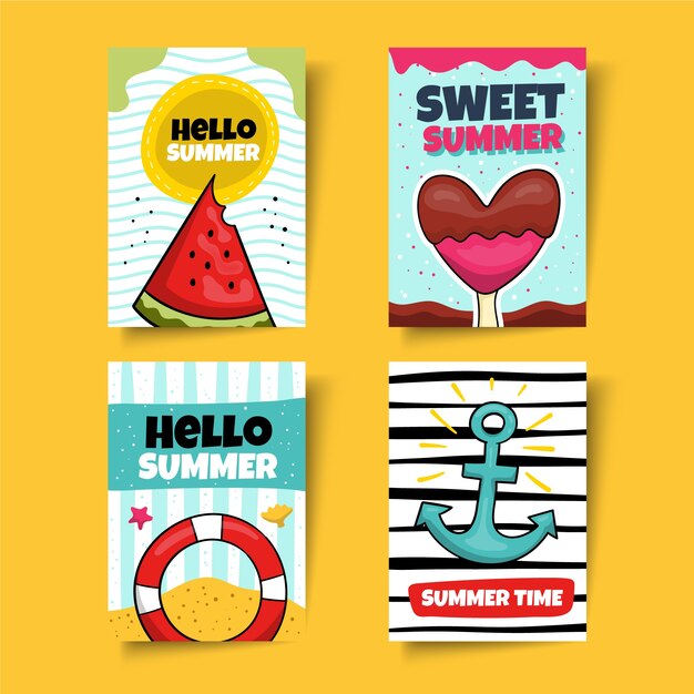 Free vector hand drawn summer card collection template