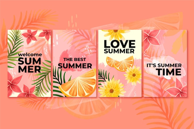 Free vector hand drawn summer card collection template