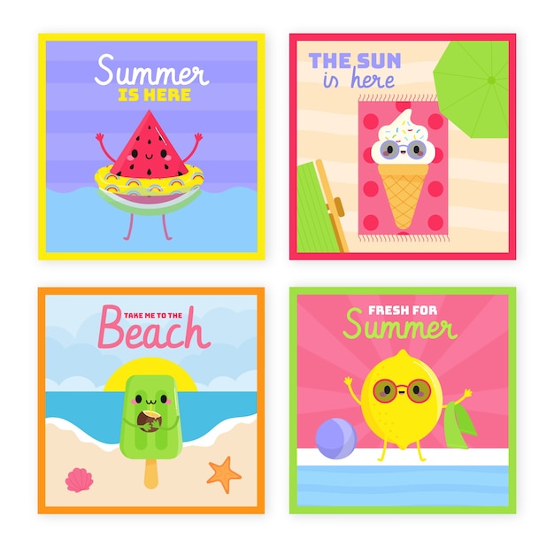Hand-drawn summer card collection theme