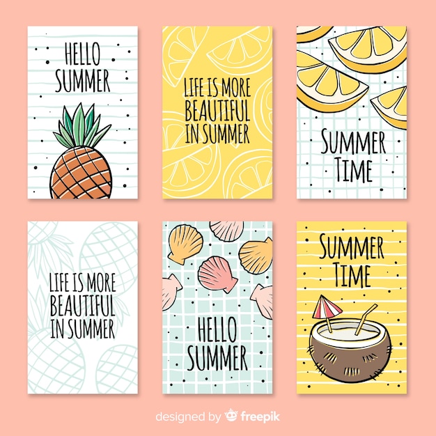 Free vector hand drawn summer card collection