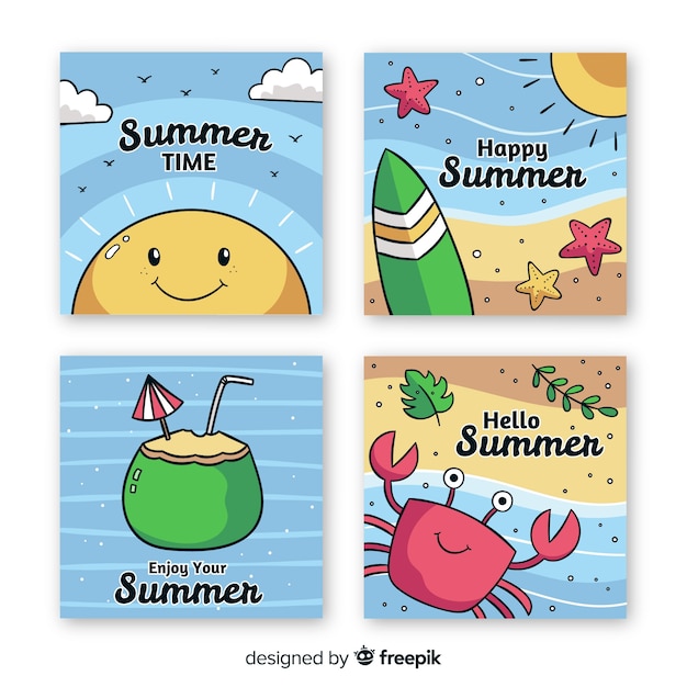 Hand drawn summer card collection