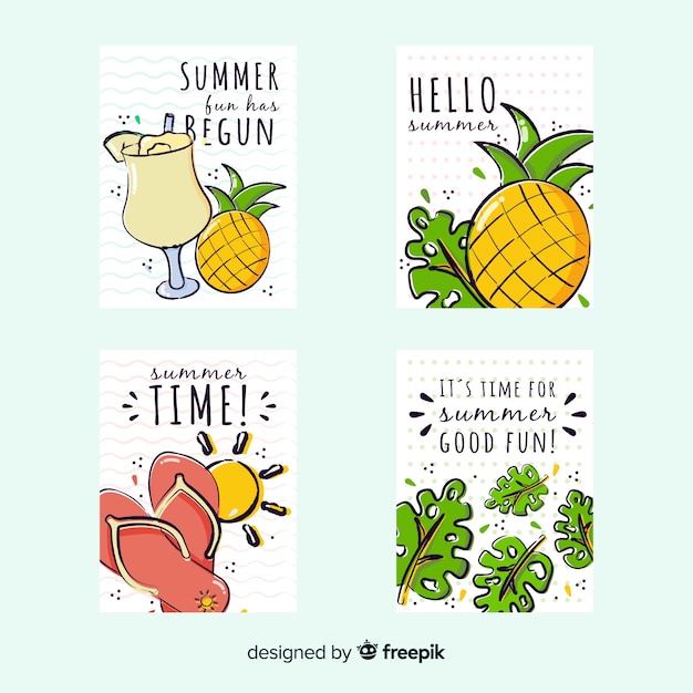 Hand drawn summer card collection