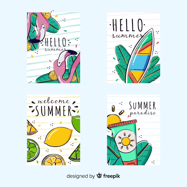 Hand drawn summer card collection