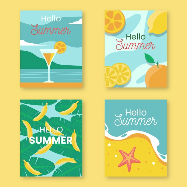 Hand-drawn summer card collection