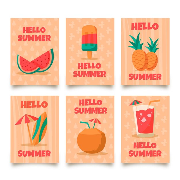 Hand drawn summer card collection