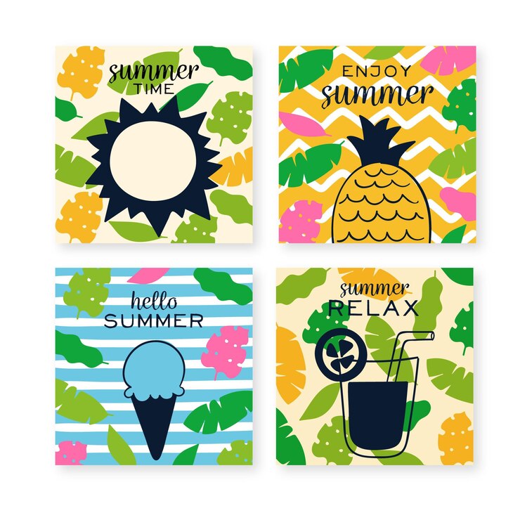 Free Vector hand drawn summer card collection
