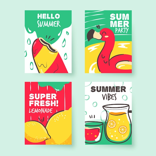 Free vector hand drawn summer card set template