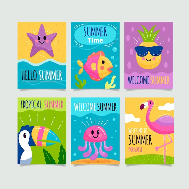 Hand drawn summer card set template