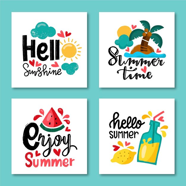 손으로 그린 여름 카드 템플릿 컬렉션