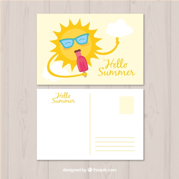 Free vector hand drawn summer card template with sun eating ice cream