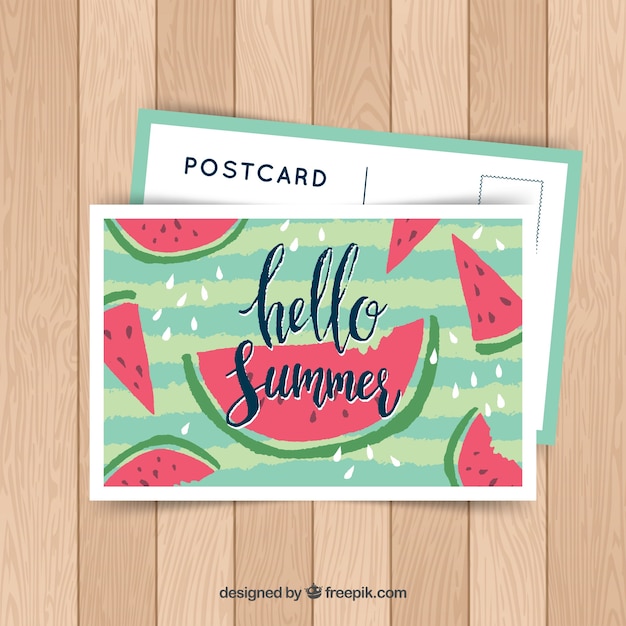 Hand drawn summer card template with watermelon