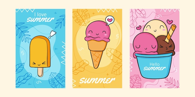 손으로 그린 여름 카드 컬렉션