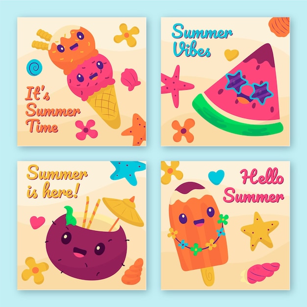 Hand drawn summer cards collection