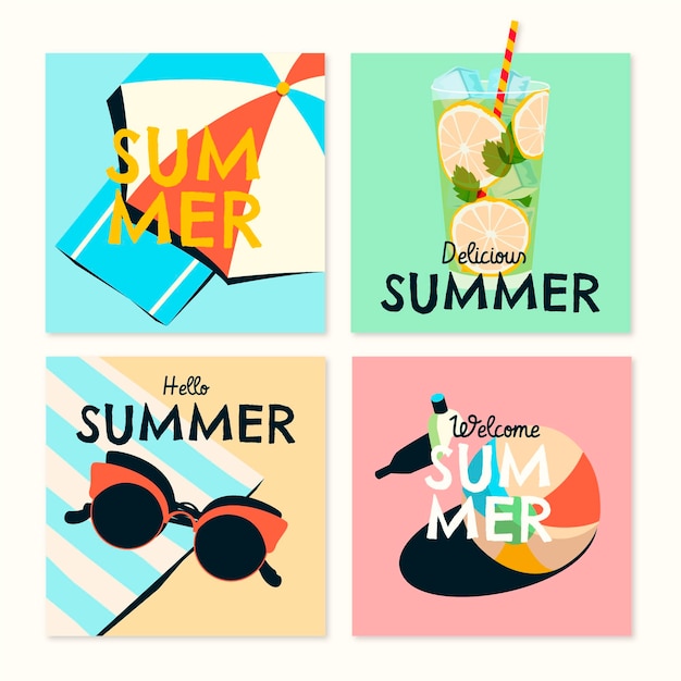 Hand drawn summer cards collection