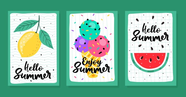 Free vector hand drawn summer cards collection