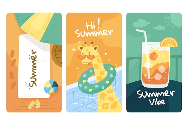 Free Vector hand drawn summer cards collection