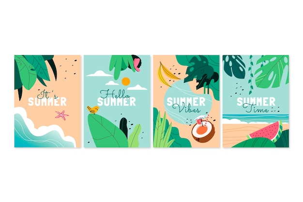 Free vector hand drawn summer cards collection