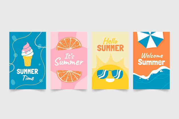 Hand drawn summer cards collection
