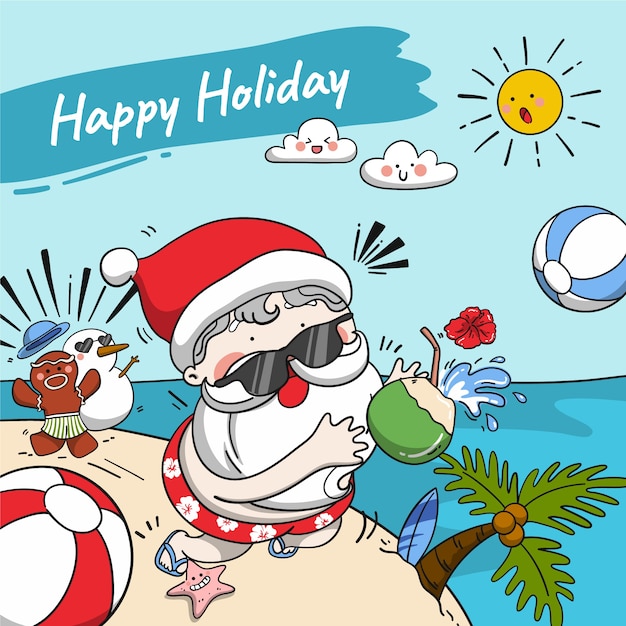 Free Vector hand drawn summer christmas illustration