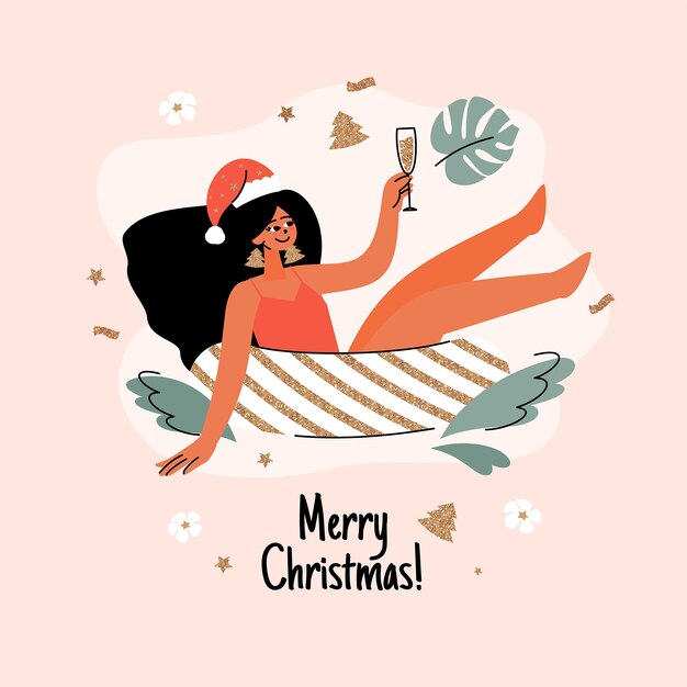 Hand drawn summer christmas illustration