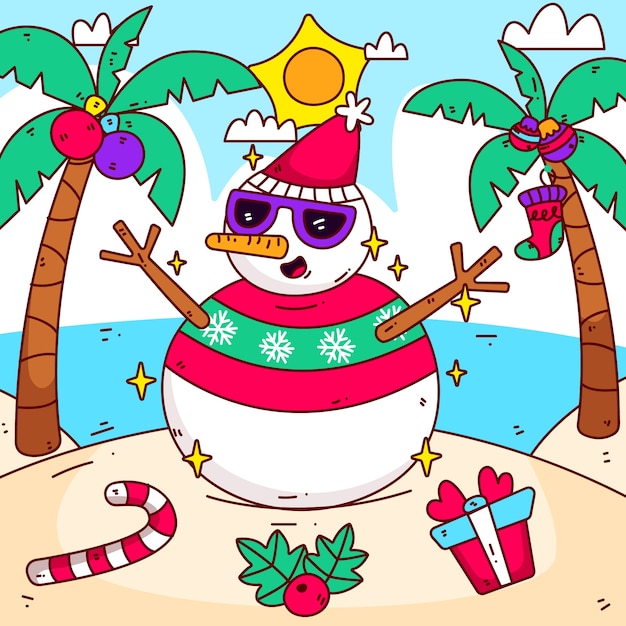 手描きの夏のクリスマスのイラスト