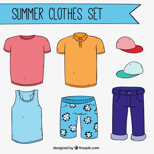 Бесплатное векторное изображение Ручной обращается летней одежды комплект