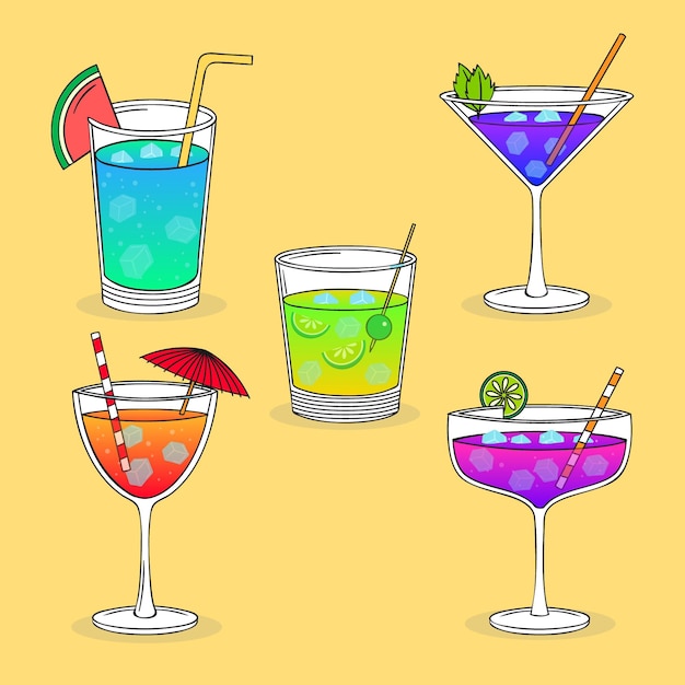 Hand drawn summer cocktail collection