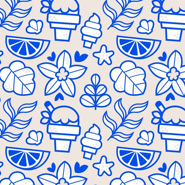 Hand drawn summer duotone pattern design